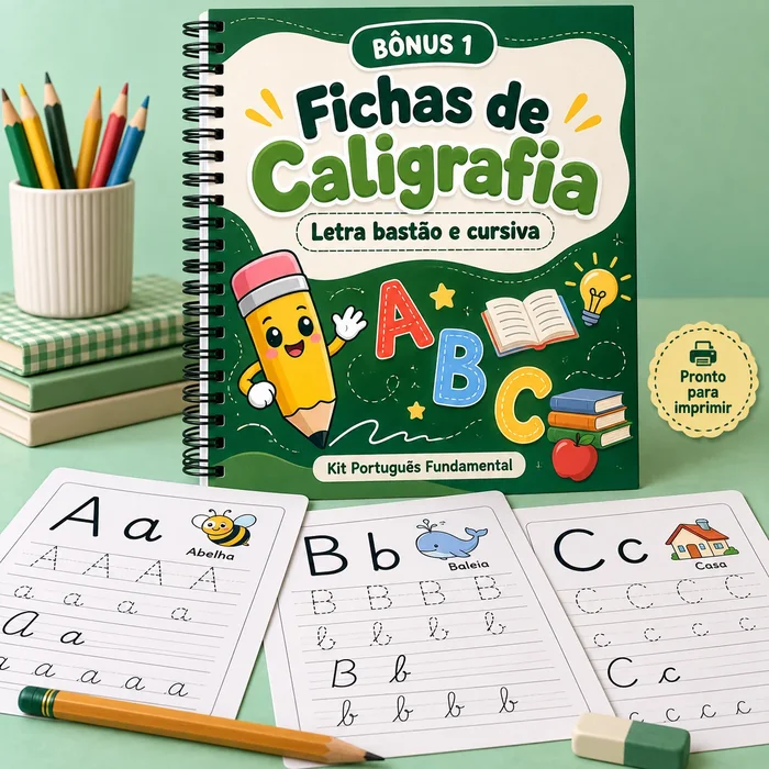 Bônus 1 — Fichas de Caligrafia, letra bastão e cursiva