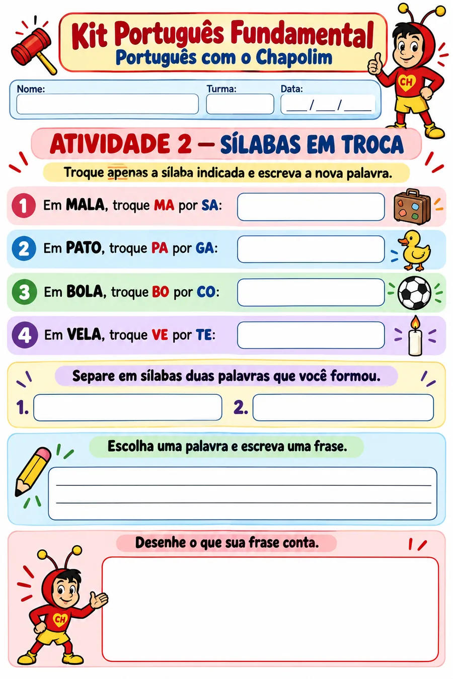 Atividade de sílabas em troca — Chapolin