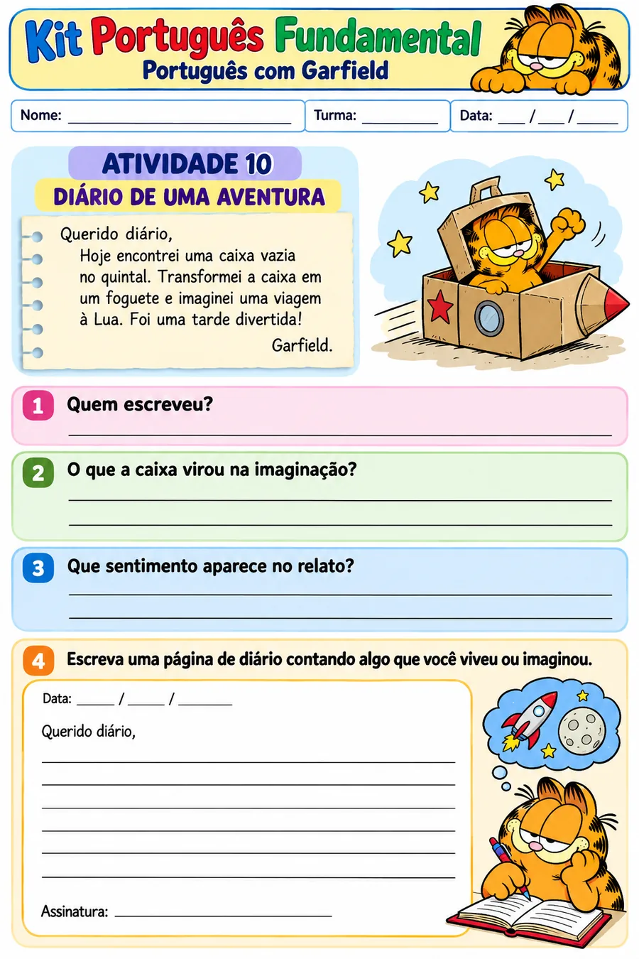 Atividade de produção textual: diário de uma aventura — Garfield