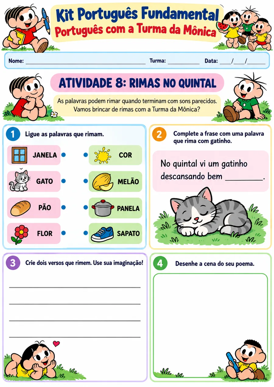 Atividade de rimas no quintal — Turma da Mônica
