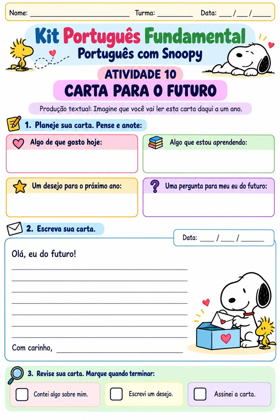 Atividade de produção de texto: carta para o futuro — Snoopy
