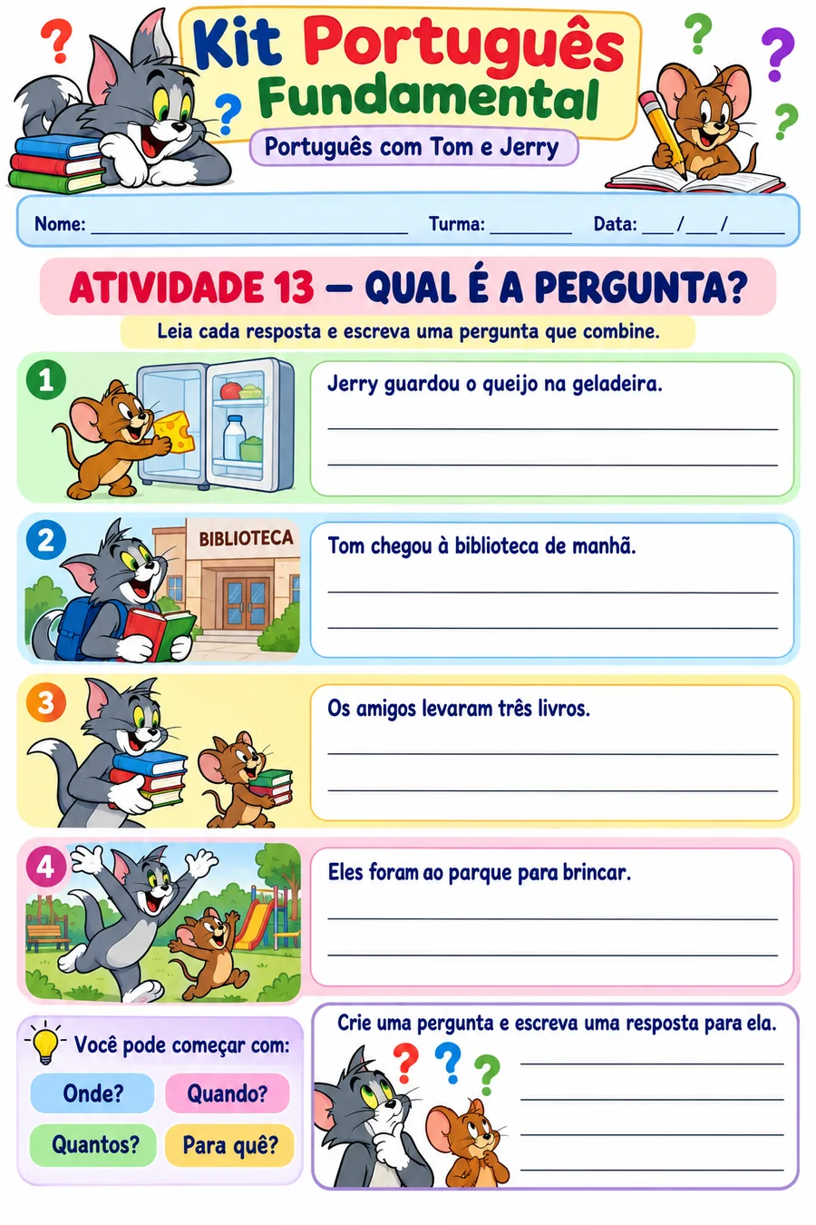Atividade de interpretação: qual é a pergunta — Tom e Jerry